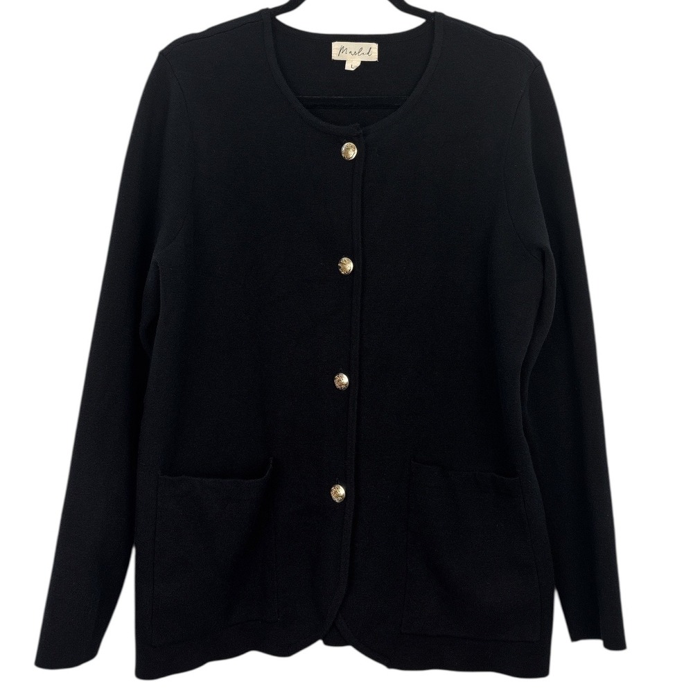 Marled Cardigan‎ Sweater Women's Large Black Gold Button Front Timeless